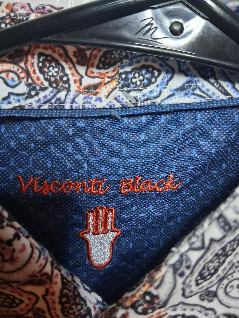Visconti Black Embroidered Logo Button-Up Shirt - Blue with Multicolor Paisley